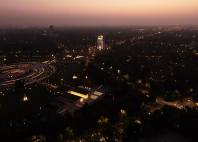 Aerial shot of the National War Memorial park at India Gate in New delhi,India