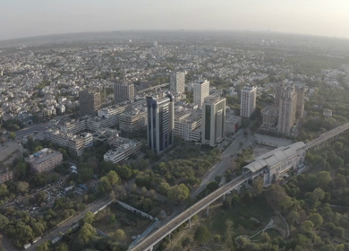 An aerial shot of the skyline at Nehru Place at New Delhi, India