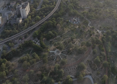 An aerial shot of a skyline at Nehru Place in New Delhi, India