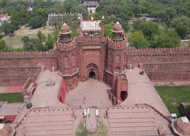 An aerial shot from the top of the Red Fort, Lal Qila 