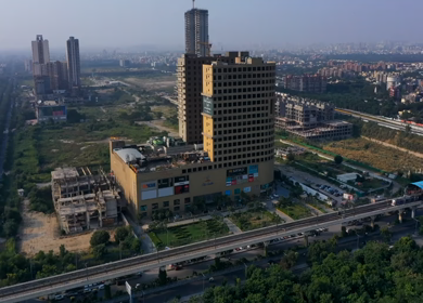29th September 2020: An aerial hypelapse shot of the Logix City Center Mall at Noida,NCR,India