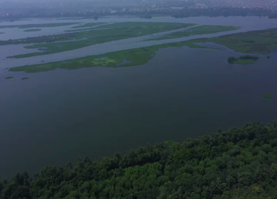 An aerial shot of Okhla Bird Sanctuary and Noida Film City Flyover at Noida,NCR,India