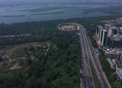 An aerial shot of the Noida film city flyover at Noida,NCR,India