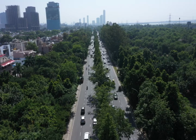 An aerial shot of Noida above Delhi to Agra Expressway at Noida,NCR,India