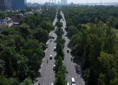 An aerial shot of Noida above Delhi to Agra Expressway at Noida,NCR,India
