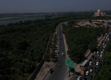 An aerial shot of Film City Flyover in the daytime at Noida,NCR,India