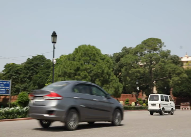 A pan shot of the Parliament House in New Delhi, India