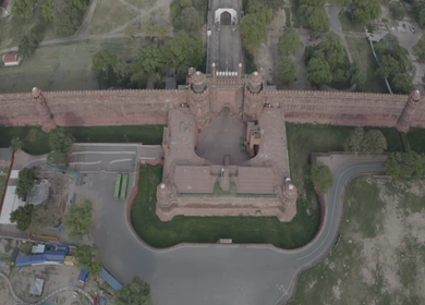 An aerial shot of the Red Fort, Lal Qila during the COVID-19 lockdown 