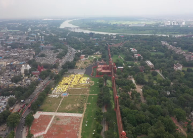 An aerial shot of the Red Fort, Lal Qila in New Delhi, India