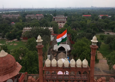 An aerial shot from the top of the Red Fort, Lal Qila in New Delhi, India