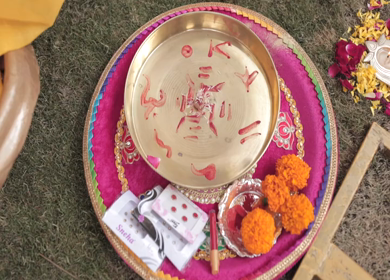 A shot of an Indian Wedding where rituals are being performed at New Delhi, India
