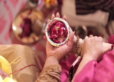 A shot of an Indian Wedding where rituals are being performed at New Delhi, India
