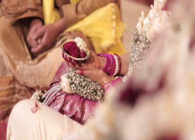 A shot of an Indian Wedding where rituals are being performed at New Delhi, India