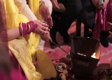 A shot of an Indian Wedding where rituals are being performed at New Delhi, India
