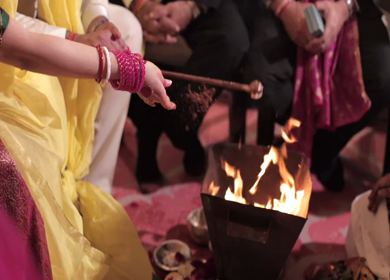 A shot of an Indian Wedding where rituals are being performed at New Delhi, India