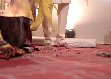 A shot of an Indian Wedding where rituals are being performed at New Delhi, India