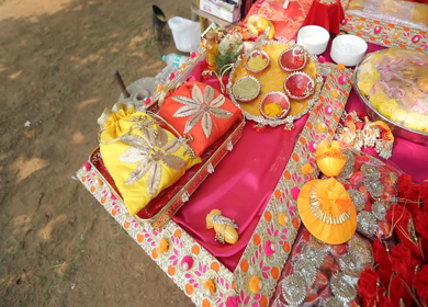 A shot of rituals being performed at an Indian Wedding in India