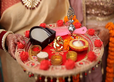 A shot of an Indian Wedding where rituals are being performed in India