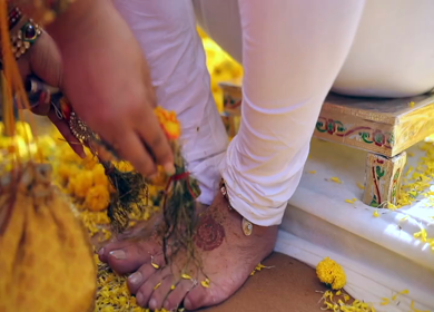 A shot of rituals being performed at an Indian Wedding in India