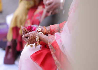 A shot of an Indian Wedding where rituals are being performed in India