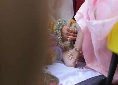A shot of an Indian Wedding where rituals are being performed in India