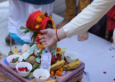 A shot of an Indian Wedding where rituals are being performed in India
