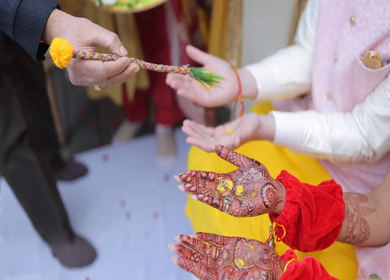 A shot of an Indian Wedding where rituals are being performed in India