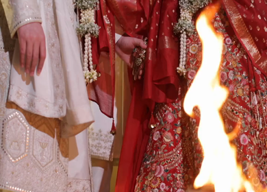 A shot of an Indian Wedding where rituals are being performed in India