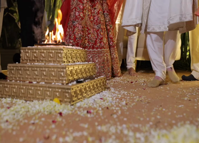 A shot of an Indian Wedding where rituals are being performed in India