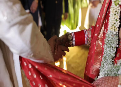 A shot of an Indian Wedding where rituals are being performed in India