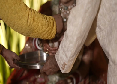 A shot of an Indian Wedding where rituals are being performed in India