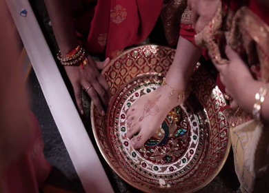 A shot of an Indian Wedding where rituals are being performed in India