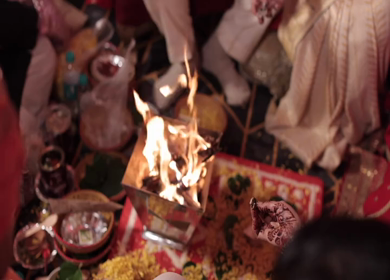 A shot of an Indian Wedding where rituals are being performed in India