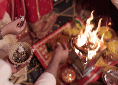 A shot of an Indian Wedding where rituals are being performed in India