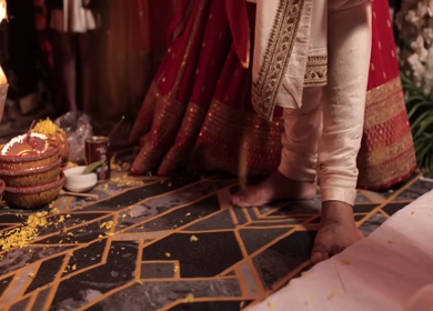 A shot of an Indian Wedding where rituals are being performed in India