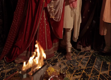 A shot of an Indian Wedding where rituals are being performed in India
