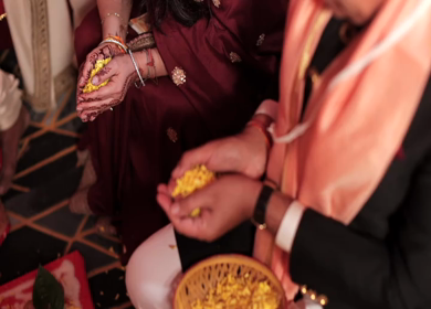 A Slow Motion Shot of an Indian Wedding where rituals are being performed in India