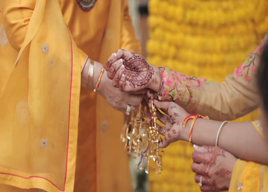 A Slow Motion Shot of an Indian Wedding where rituals are being performed in India