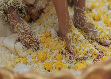 A Slow Motion Shot of an Indian Wedding where rituals are being performed in India