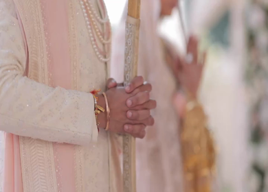 A Slow Motion Shot of an Indian Wedding where rituals are being performed in India