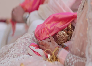 A Slow Motion Shot of an Indian Wedding where rituals are being performed in India