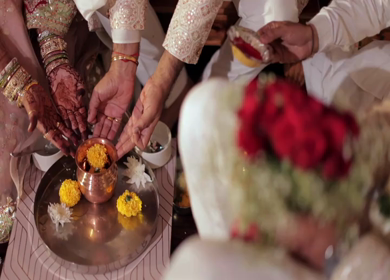 A Slow Motion Shot of an Indian Wedding where rituals are being performed in India