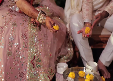 A Slow Motion Shot of an Indian Wedding where rituals are being performed in India