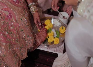 A Slow Motion Shot of an Indian Wedding where rituals are being performed in India