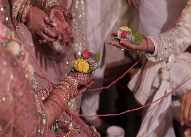 A Slow Motion Shot of an Indian Wedding where rituals are being performed in India
