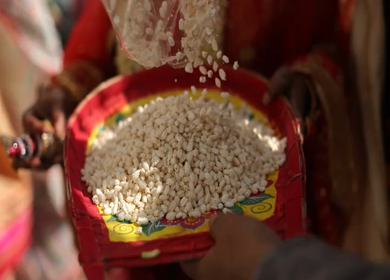 A shot of rituals being performed at an Indian Wedding in India