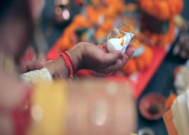 A shot of rituals being performed at an Indian Wedding in India