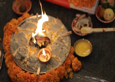 A shot of rituals being performed at an Indian Wedding in India