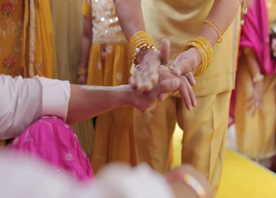A Slow Motion Shot of an Indian Wedding where rituals are being performed in India