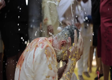 A Slow Motion Shot of an Indian Wedding where rituals are being performed in India